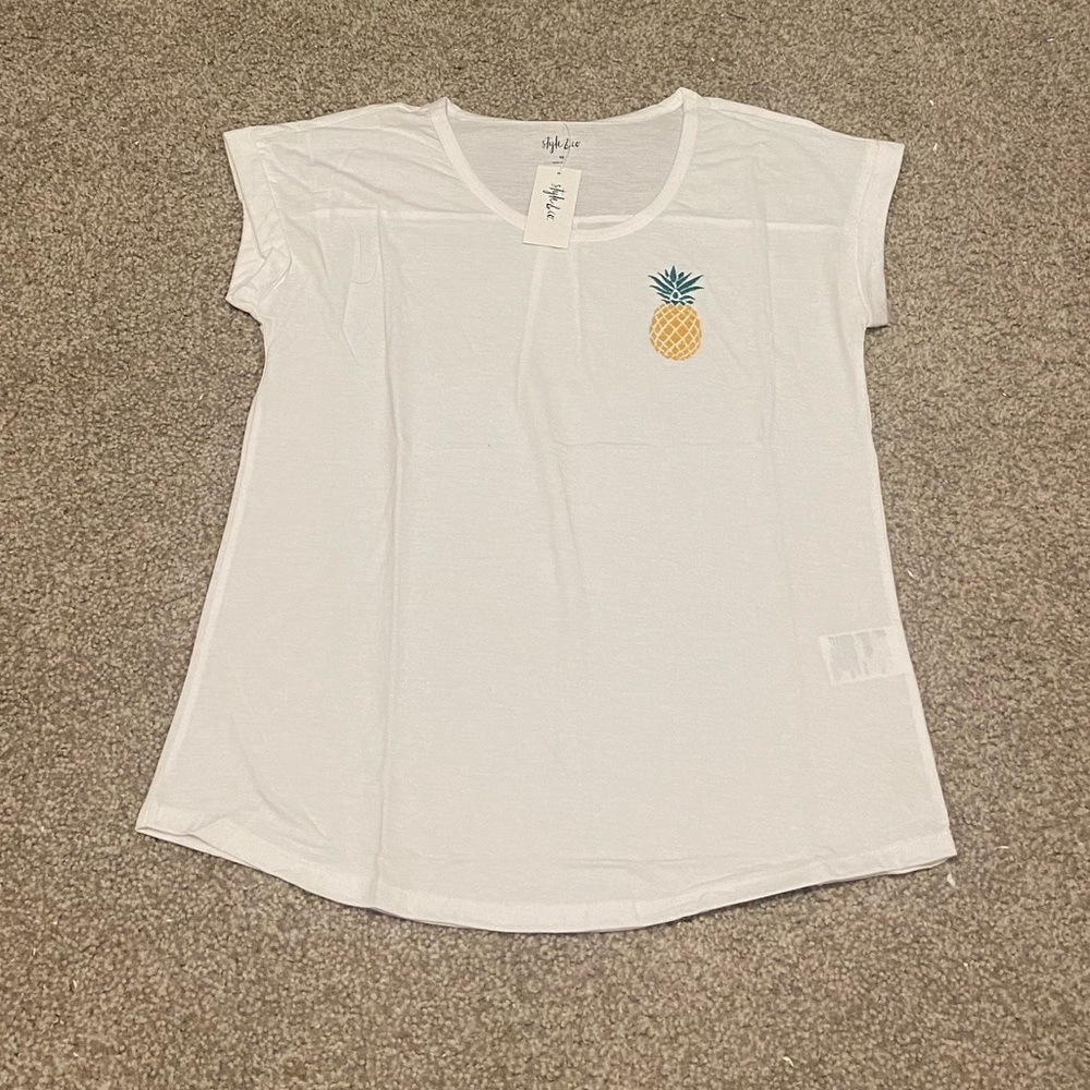 • style and co pineapple embroidered tee shirt •